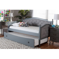 Baxton Studio MG0034-Grey/Grey-Daybed Marlie Classic and Traditional Grey Fabric Upholstered Grey Finished Wood Twin Size Daybed with Trundle